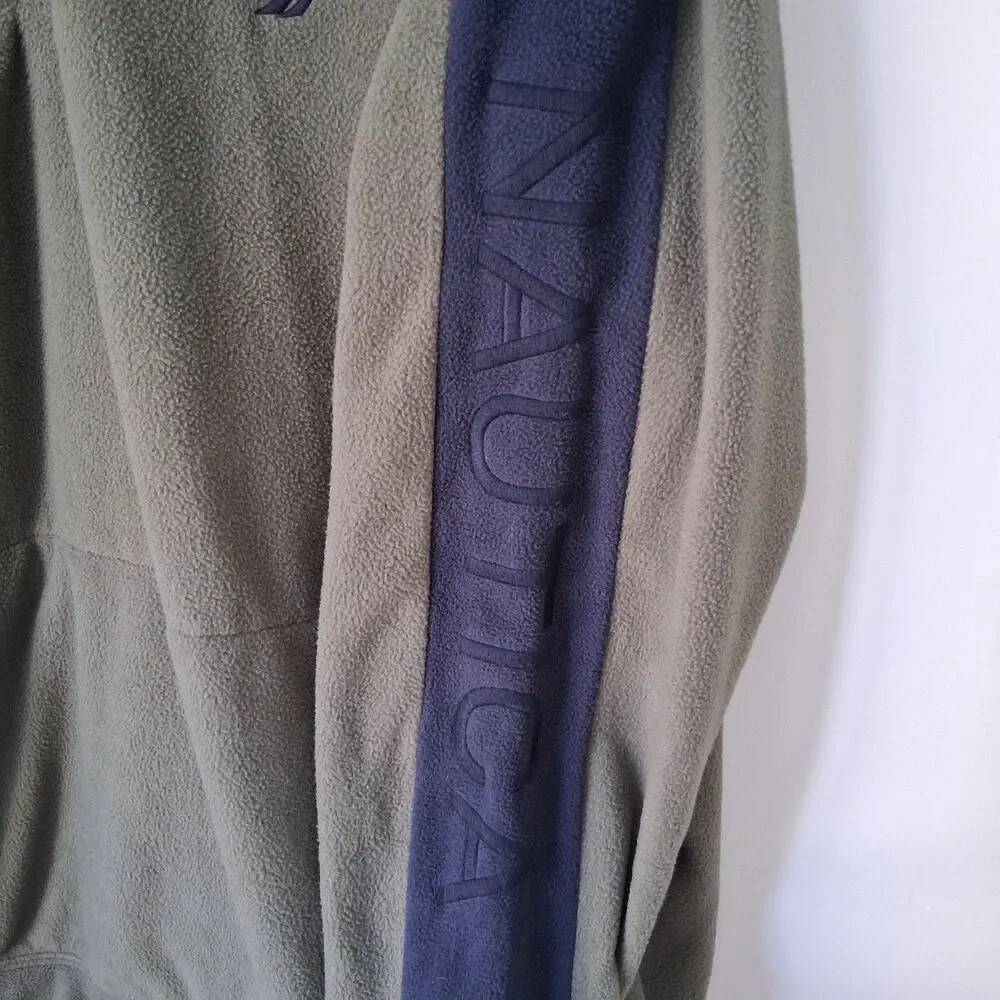 Nautica Men’s Fleece Pullover 1/4 Zipper Olive Green Navy Blue size XXL